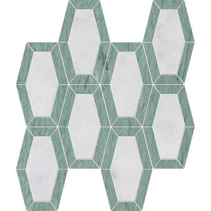 Verde, Calacatta T Honed Lincoln Marble Mosaics 10 1/4x12 13/16