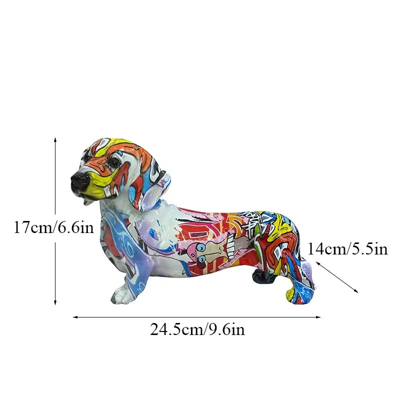 Vibrant graffiti art dachshund dog resin figurine living room decor
