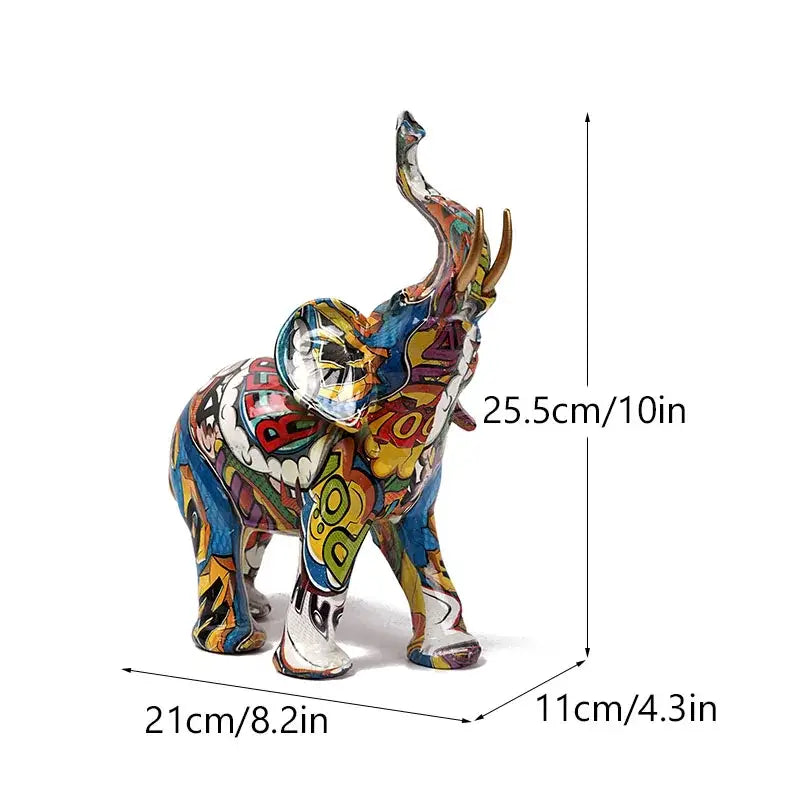 Vibrant graffiti elephant resin sculpture living room decor