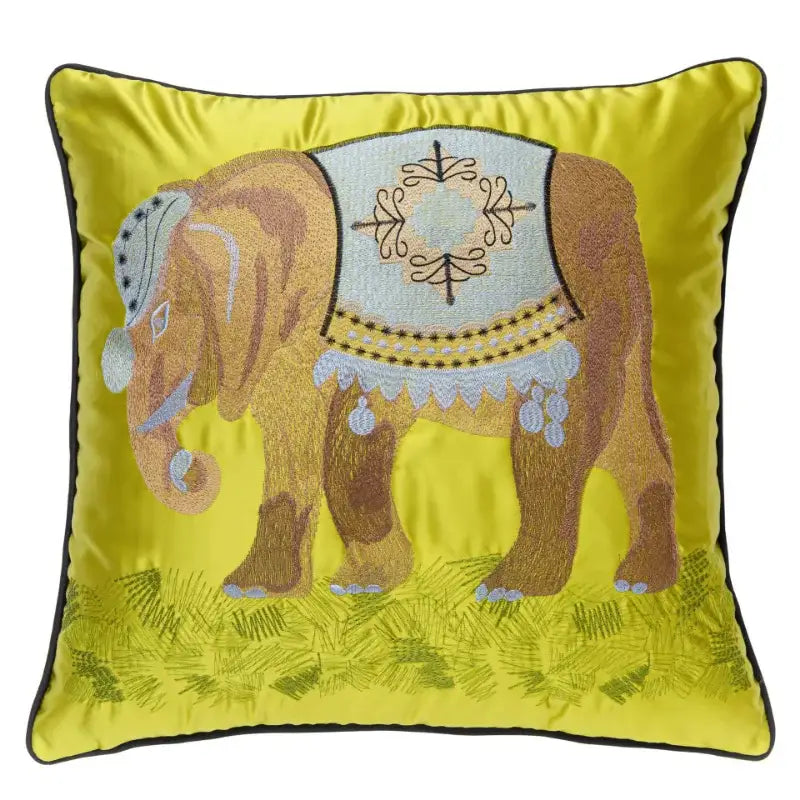 Vibrant lime green elephant embroidery pillow covers living room
