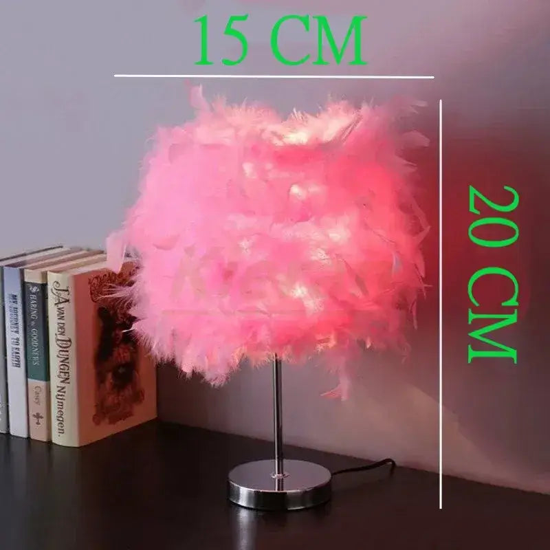 Vibrant pink crystal feather led table lamp for bedroom