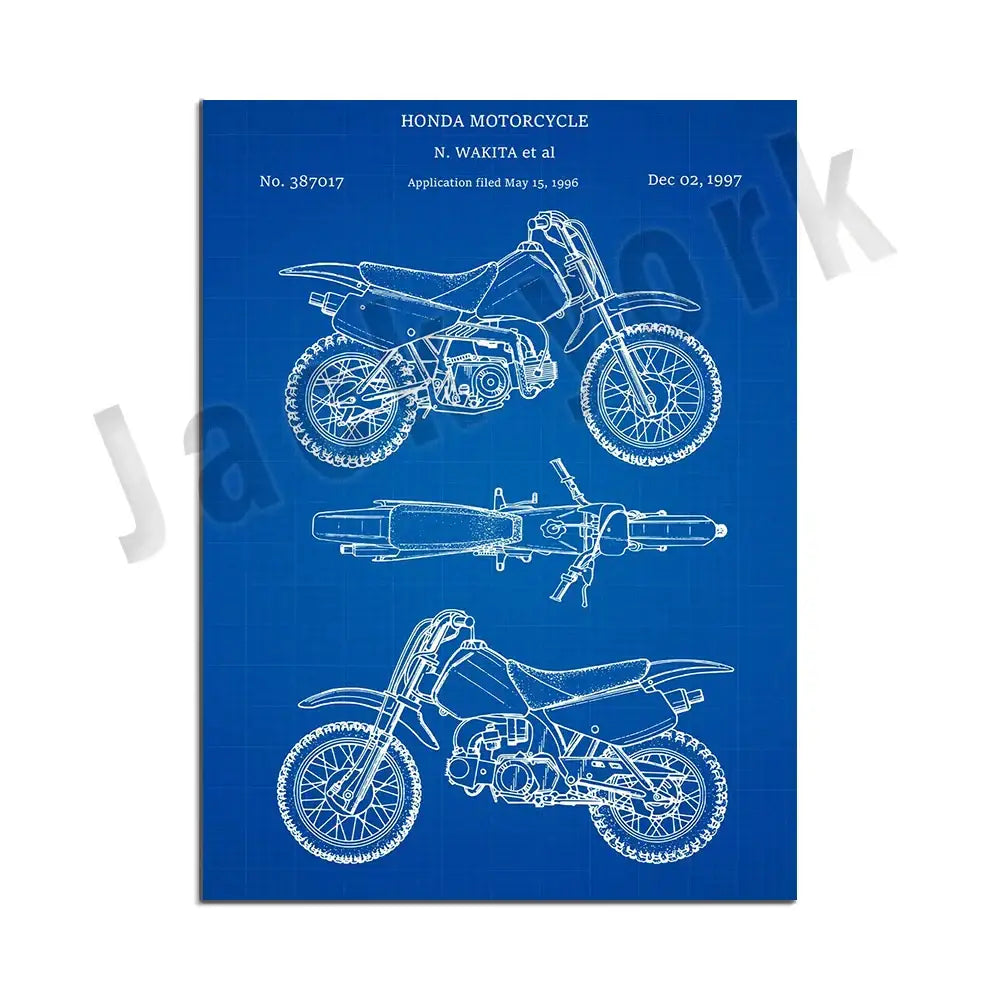 Vintage beige dirt bike patent art set of 6 bedroom wall decor