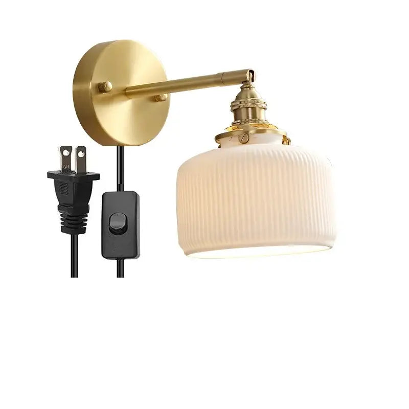 Vintage brass and scalloped glass led wall lamp for bedroom