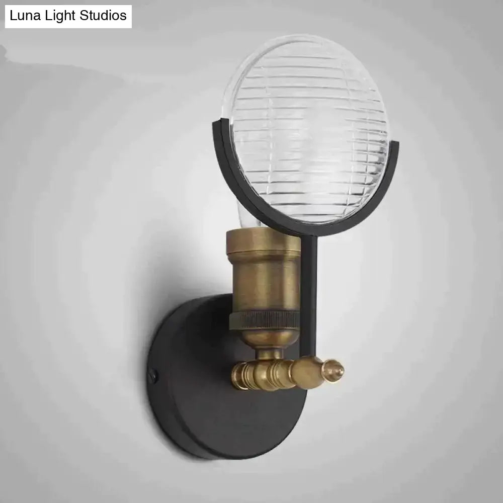 Vintage brass ribbed glass led wall lamp sconce for bedroom