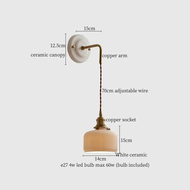 Vintage ceramic and brass wall sconce – bedroom adjustable led light