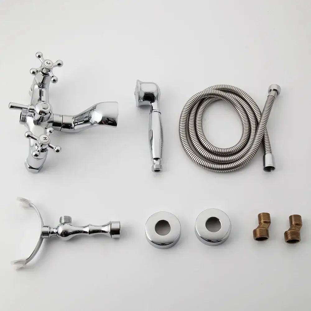 Vintage chrome brass bathroom faucet set with hand shower