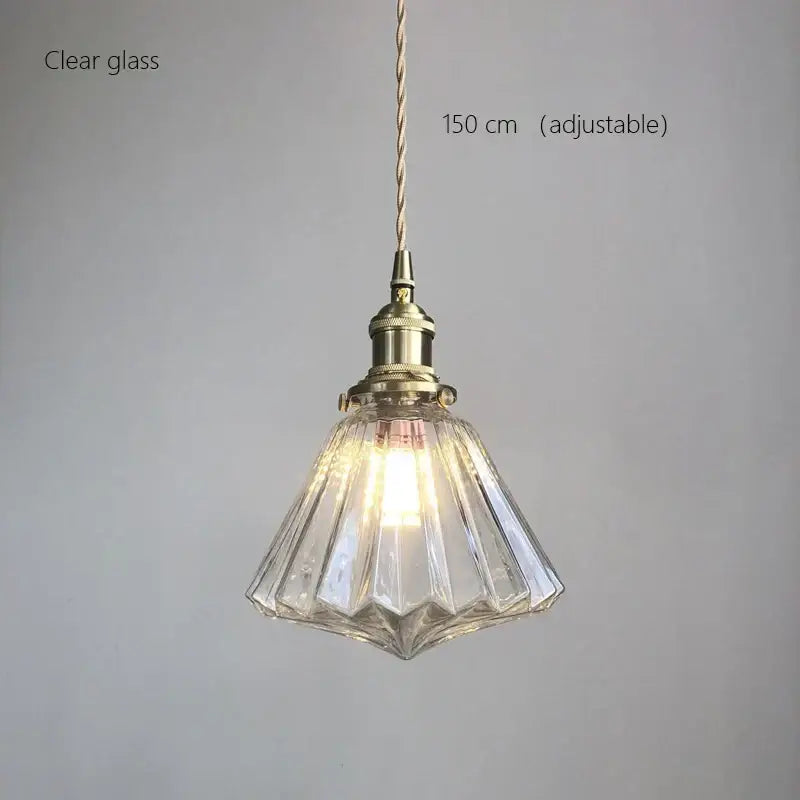 Vintage green ribbed glass brass pumpkin led pendant light bedroom