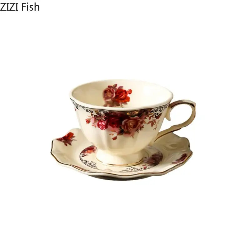 Vintage rose porcelain coffee mug with golden edge dining room set