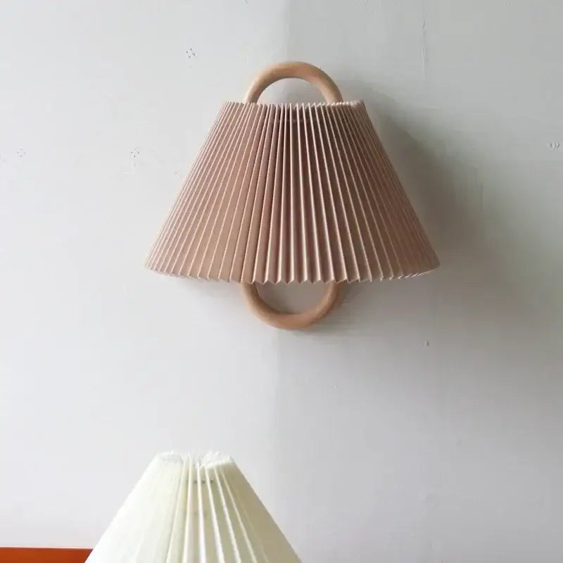 Wabi-sabi beech wood wall lamp with fabric shade for bedroom