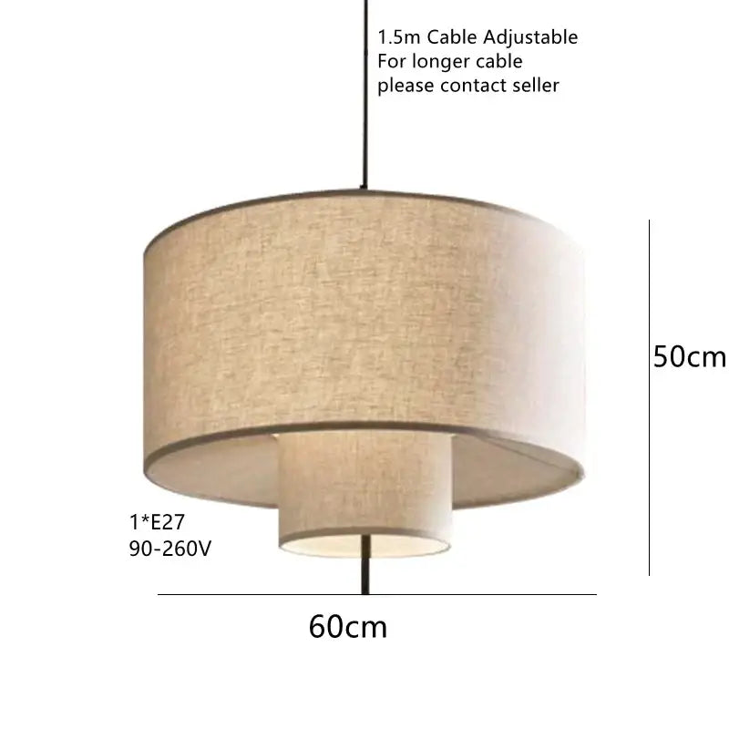 Wabi sabi beige linen cylindrical pendant lamps dining room decor