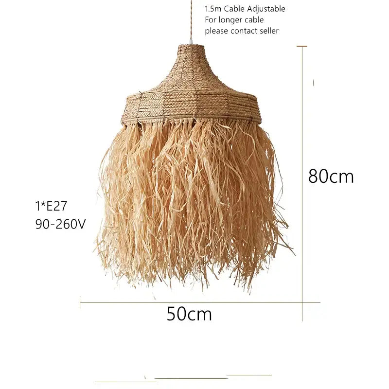 Wabi sabi fringed handmade woven rattan pendant lamps dining room