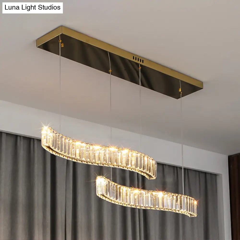 DecorBites™ Wavy Prismatic Crystal LED Pendant Lamp for Restaurants in Brass Finish