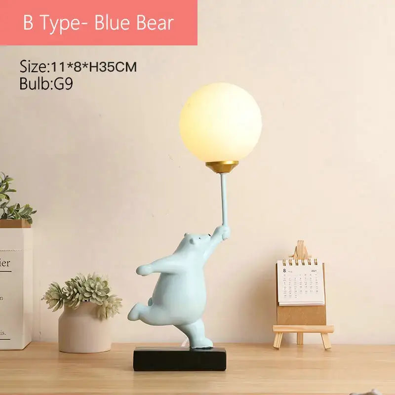 Whimsical polar bear moon table lamp bedroom gold accent light