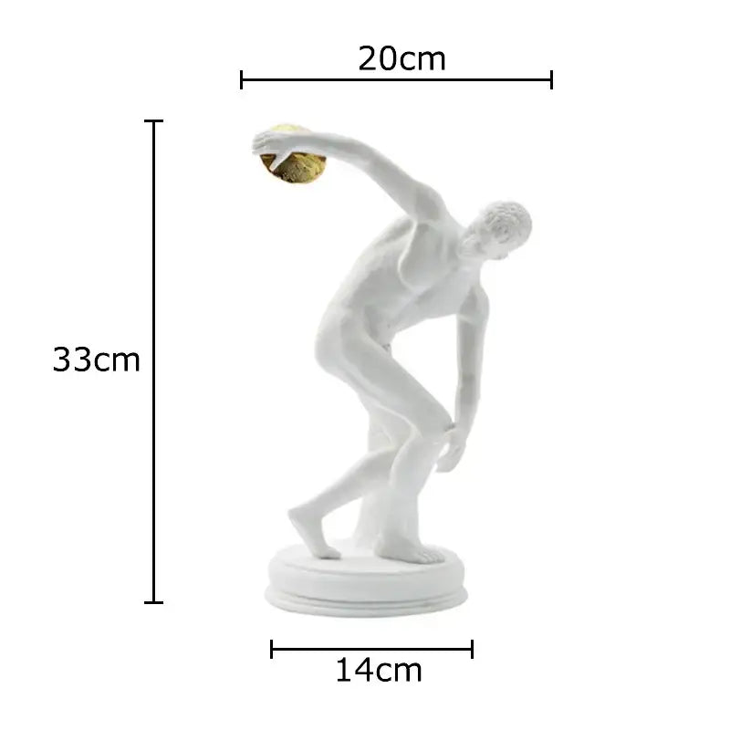 White and gold discus thrower resin sculpture living room decor