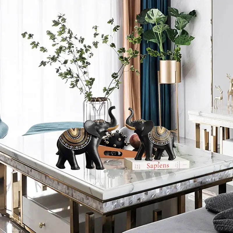 White and gold elephant sculpture figurine living room decor