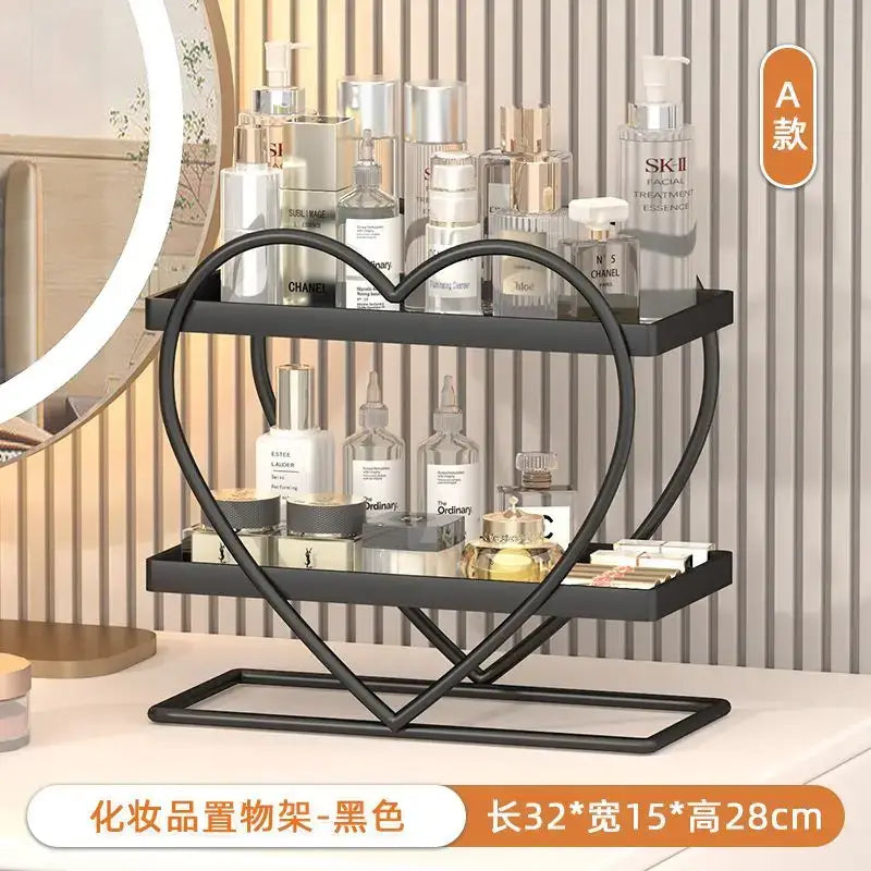 White and golden makeup organizer heart two tier shelf bedroom