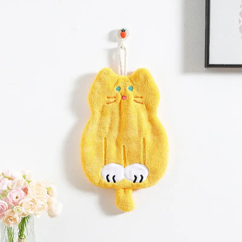 White and orange coral plush cat hand towel bathroom decor