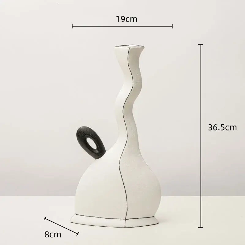 White and terracotta geometric black lines ceramic vase living room decor