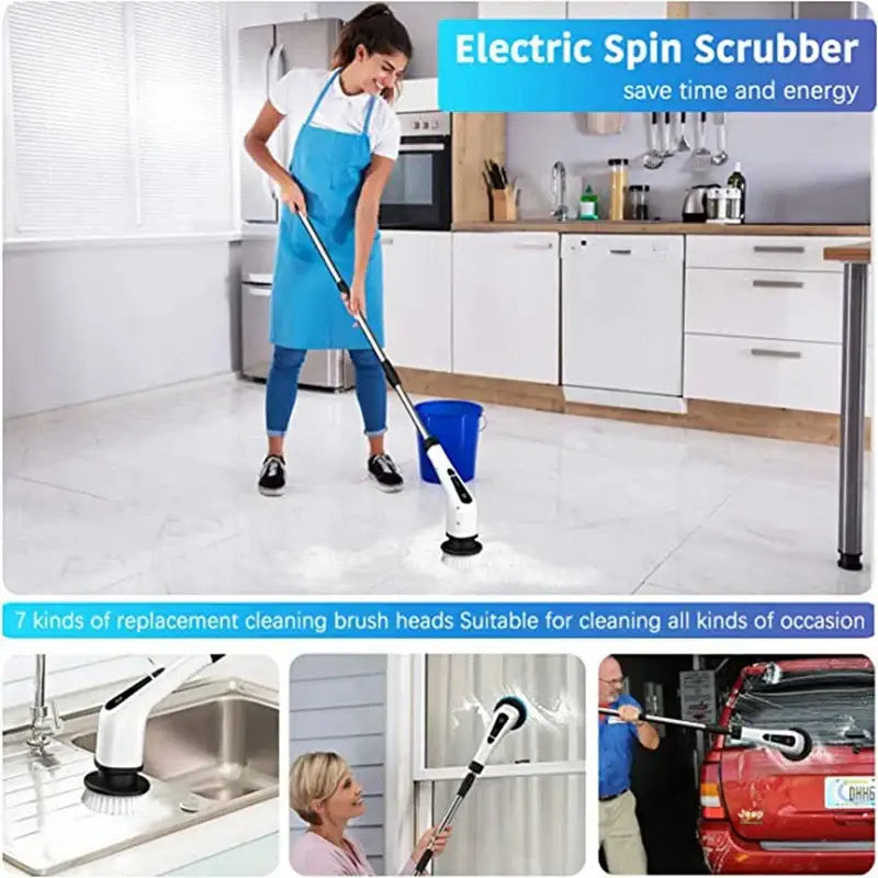White & black electric spin scrubber – bathroom cleaning brush