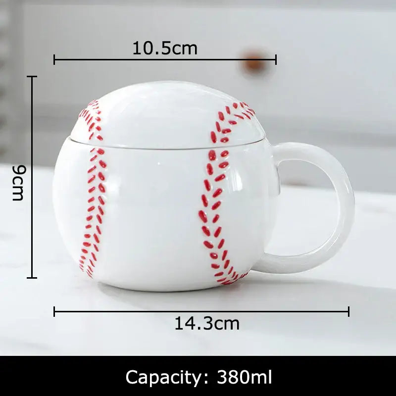 White ceramic baseball shape ceramic mug with lid kitchen cup