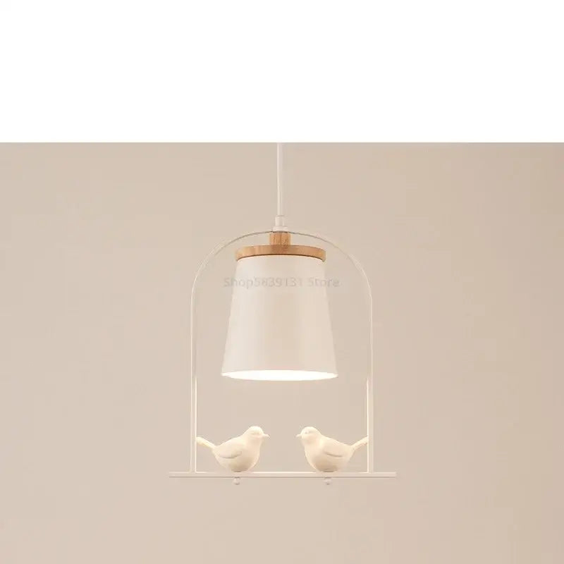 White ceramic bird led pendant light dining room wooden accent