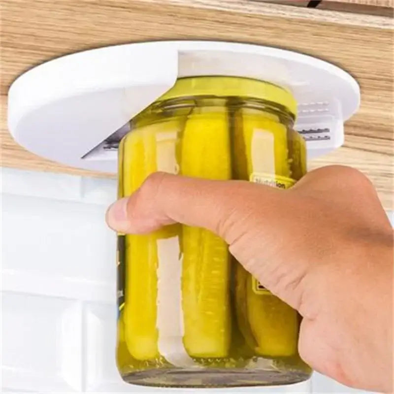 White easy twist jar opener kitchen lid remover with adhesive mount