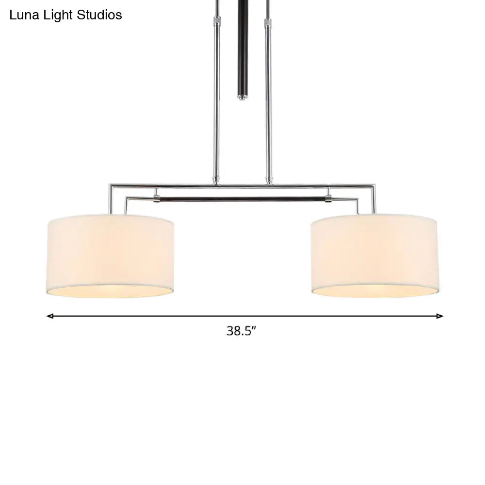 DecorBites™ White Fabric Drum Island Pendant with 2 Lights - Traditional Hanging Light Kit for Dining Room