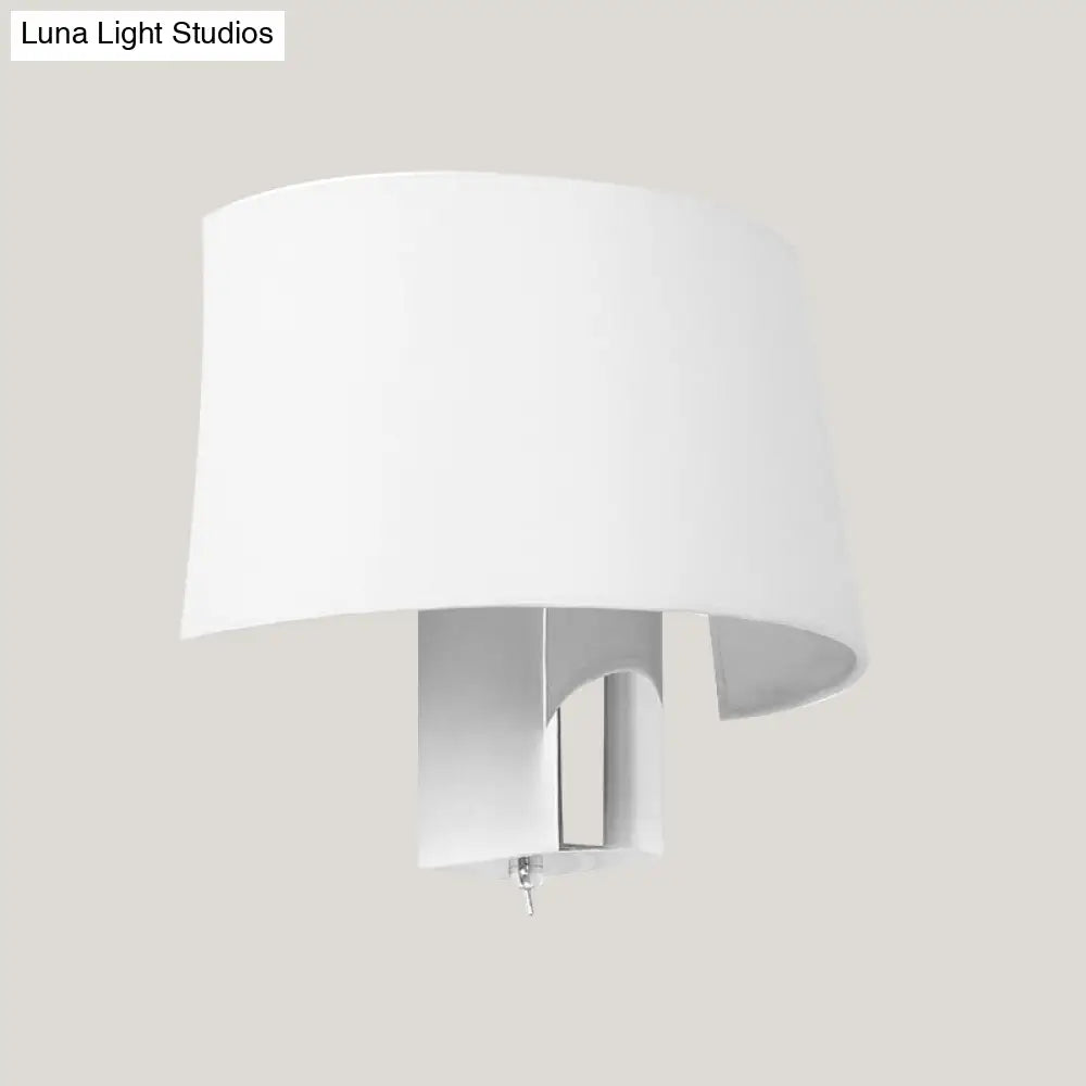 DecorBites™ White Fabric Modern Sconce Lamp - Minimalist Bedroom Wall Lighting Idea with Chrome Lamp Socket