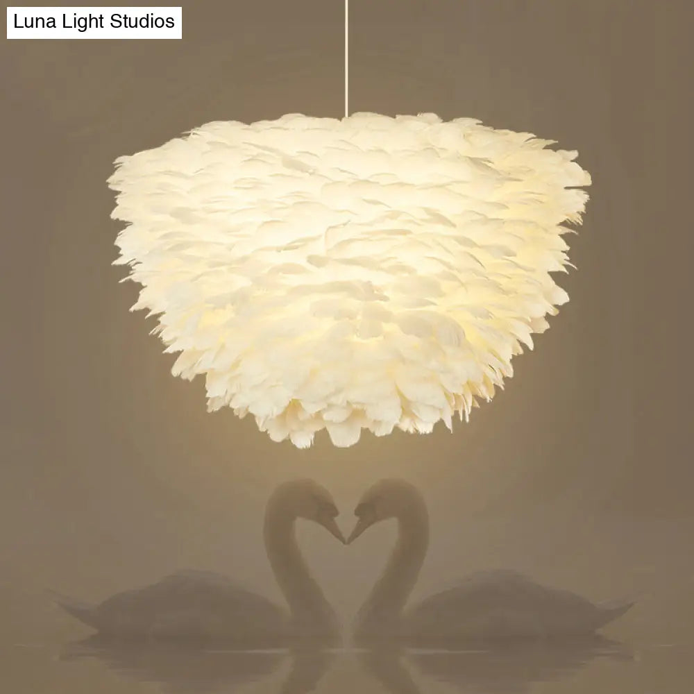 DecorBites™ White Floral Pendant Chandelier with Feather Accent - Simple Dining Room Lighting