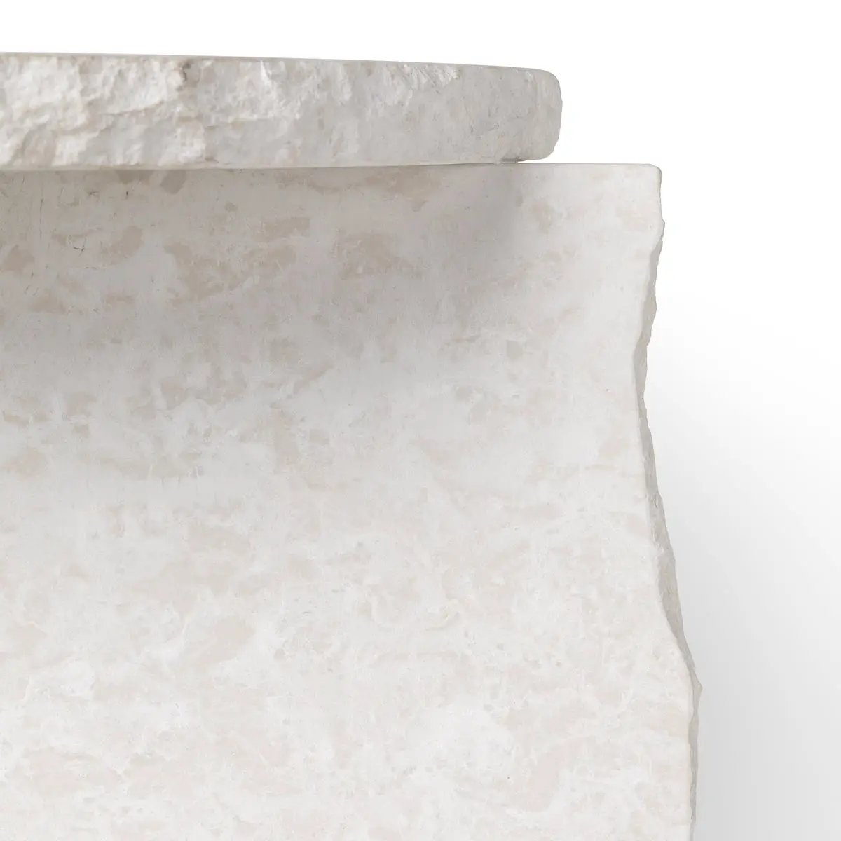 White Fossil Limestone Turkish Handcrafted Natural Stone End Table