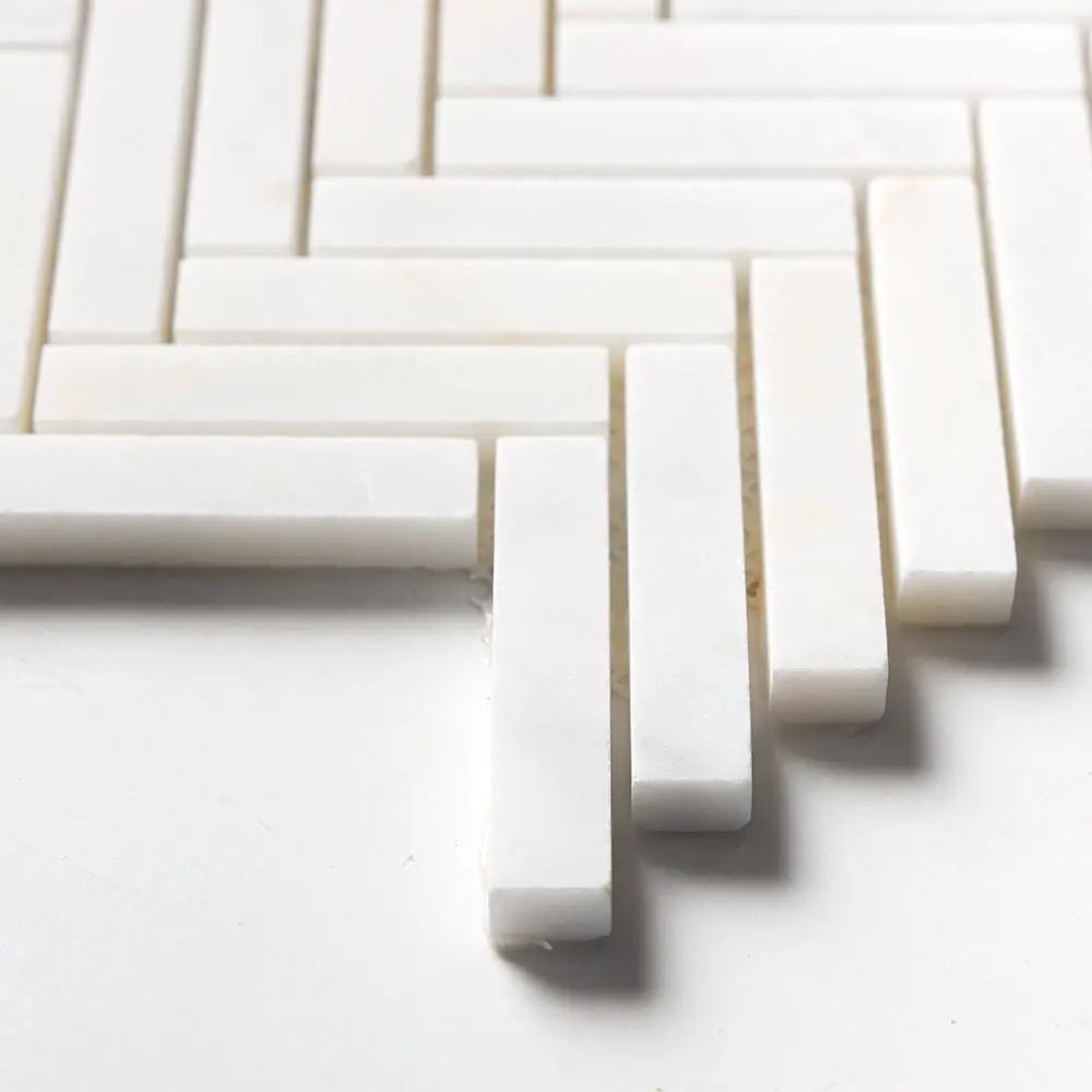 Satin Perla Honed Herringbone 5/8x3 Marble Mosaics 10 7/16x12 13/16