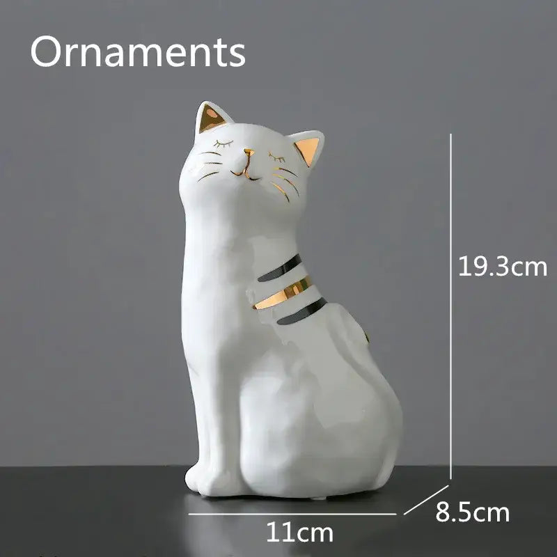 White porcelain cat vase with gold trim living room decor ornament
