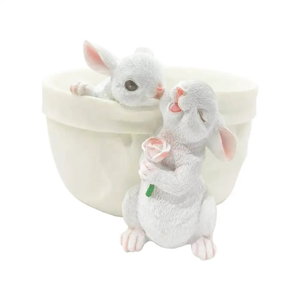 White resin bunny succulent planter pot garden rabbit decor