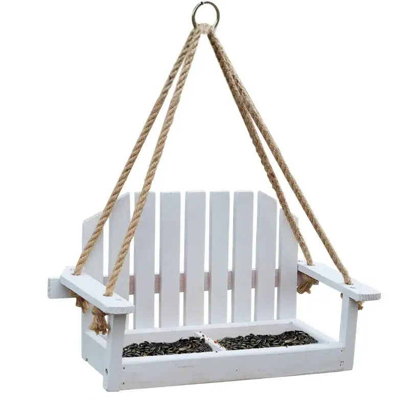 White wooden adirondack bird feeder chair garden decor