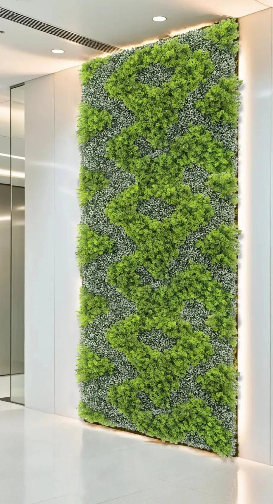 Natural Green and White Moss Artificial Vertical Garden Green Wall Panel 40×40in – UV Resistant – Commercial Grade