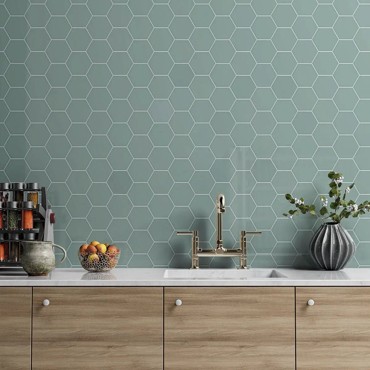 Sage Jade Glossy Hexagon 5 Ceramic Tiles 5