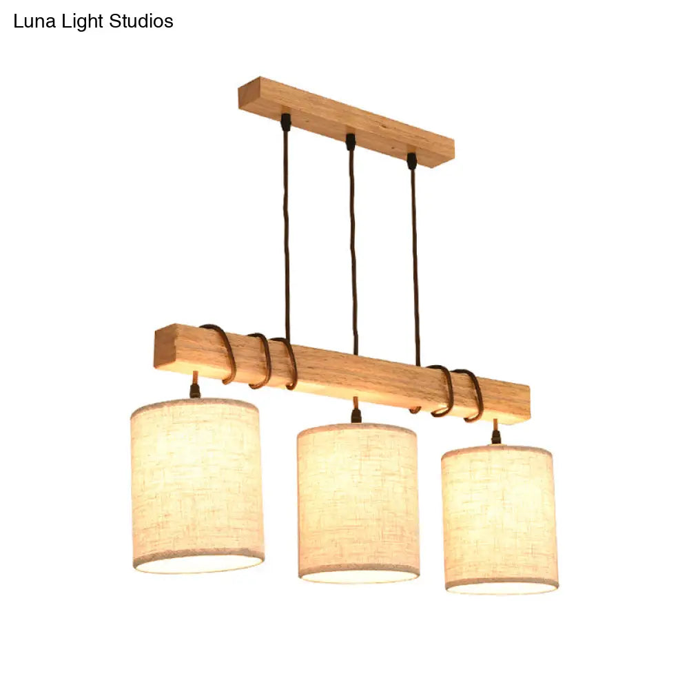 DecorBites™ Wooden 3-Head Fabric Island Pendant Light for Modern Dining Rooms
