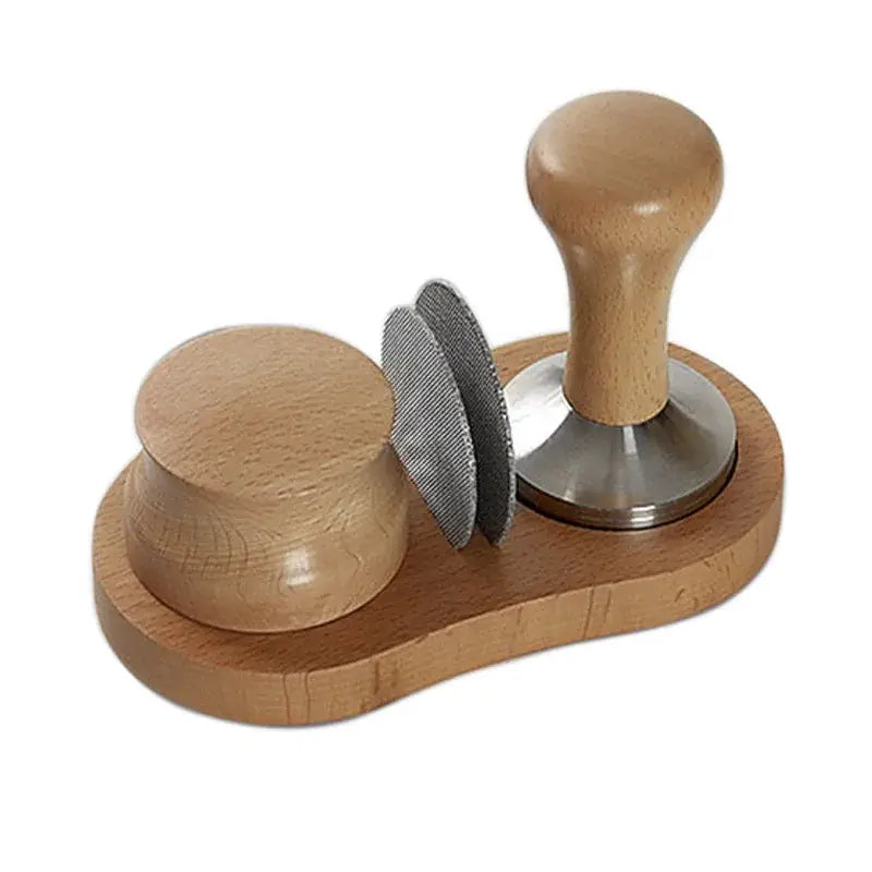 Wooden espresso distributor tamper with stainless steel puck screen kitchen set