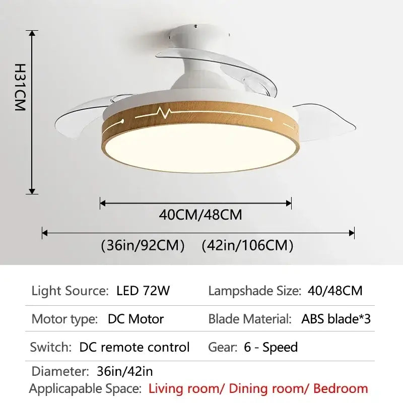 Wooden heartbeat ceiling fan with remote control bedroom light