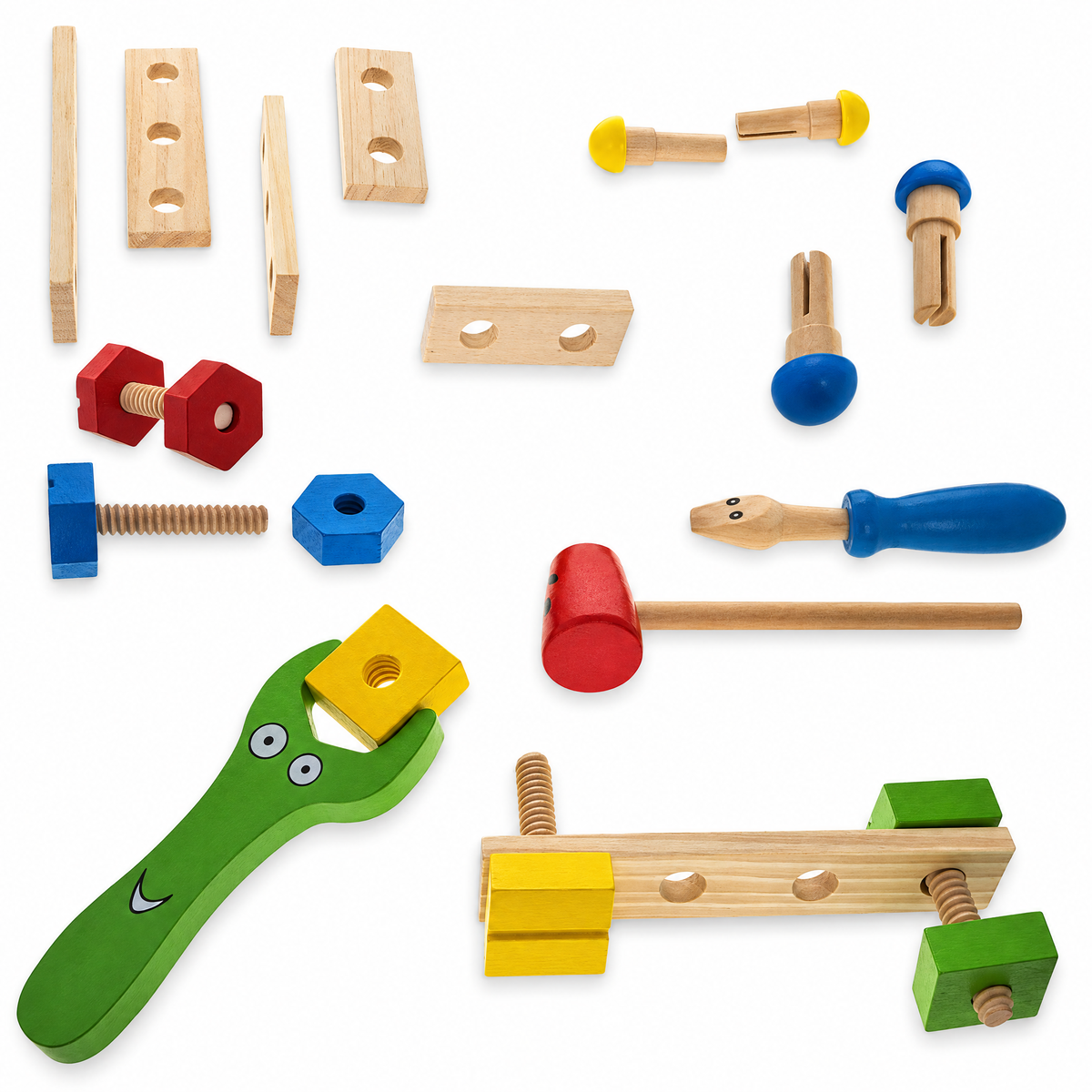21 Pieces Construction Building Tools in Wooden Toolbox