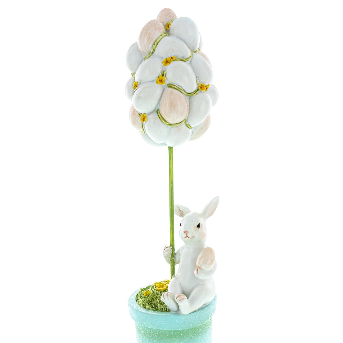Bunny's Treasured Easter Egg Vessel Topiary Tabletop Decor Figurine 13.5 Inches Tall