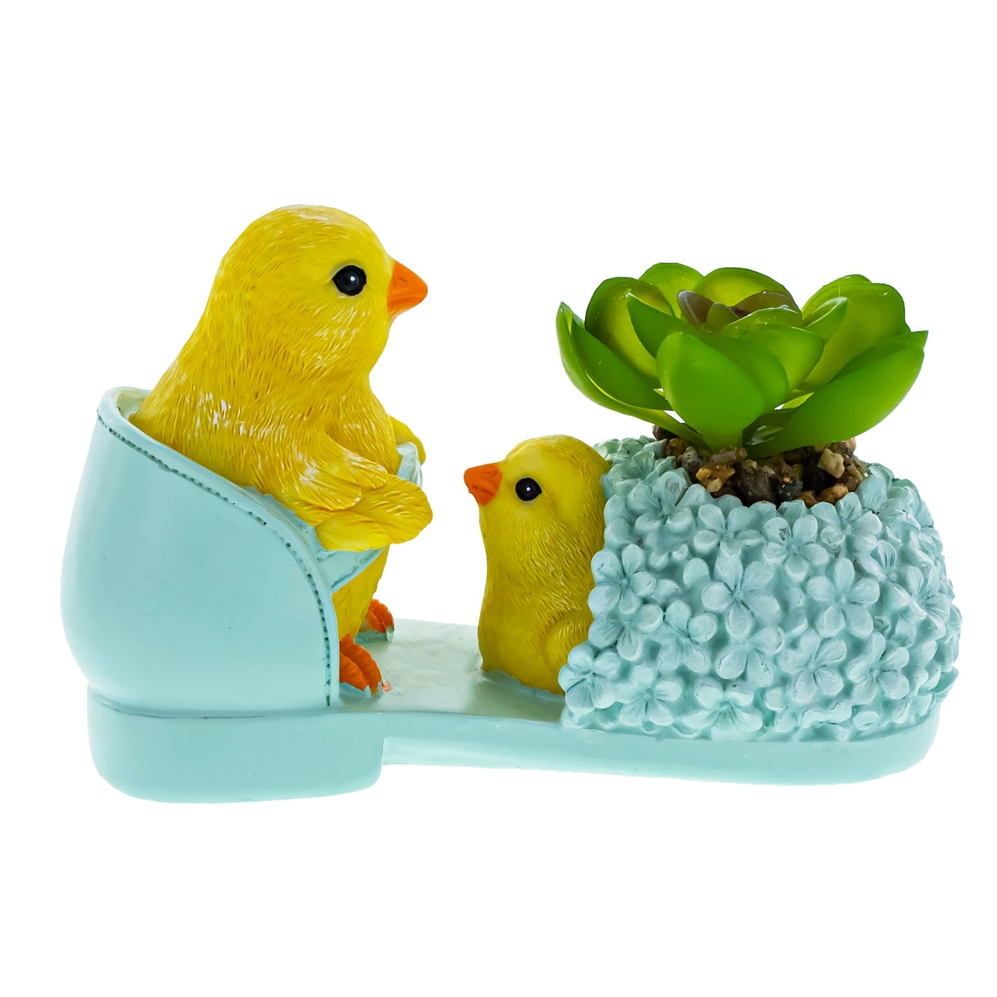 Easter Chick Planter Decorative Shoe Shaped Succulent Pot with Floral Accents 3.4 Inches Tall