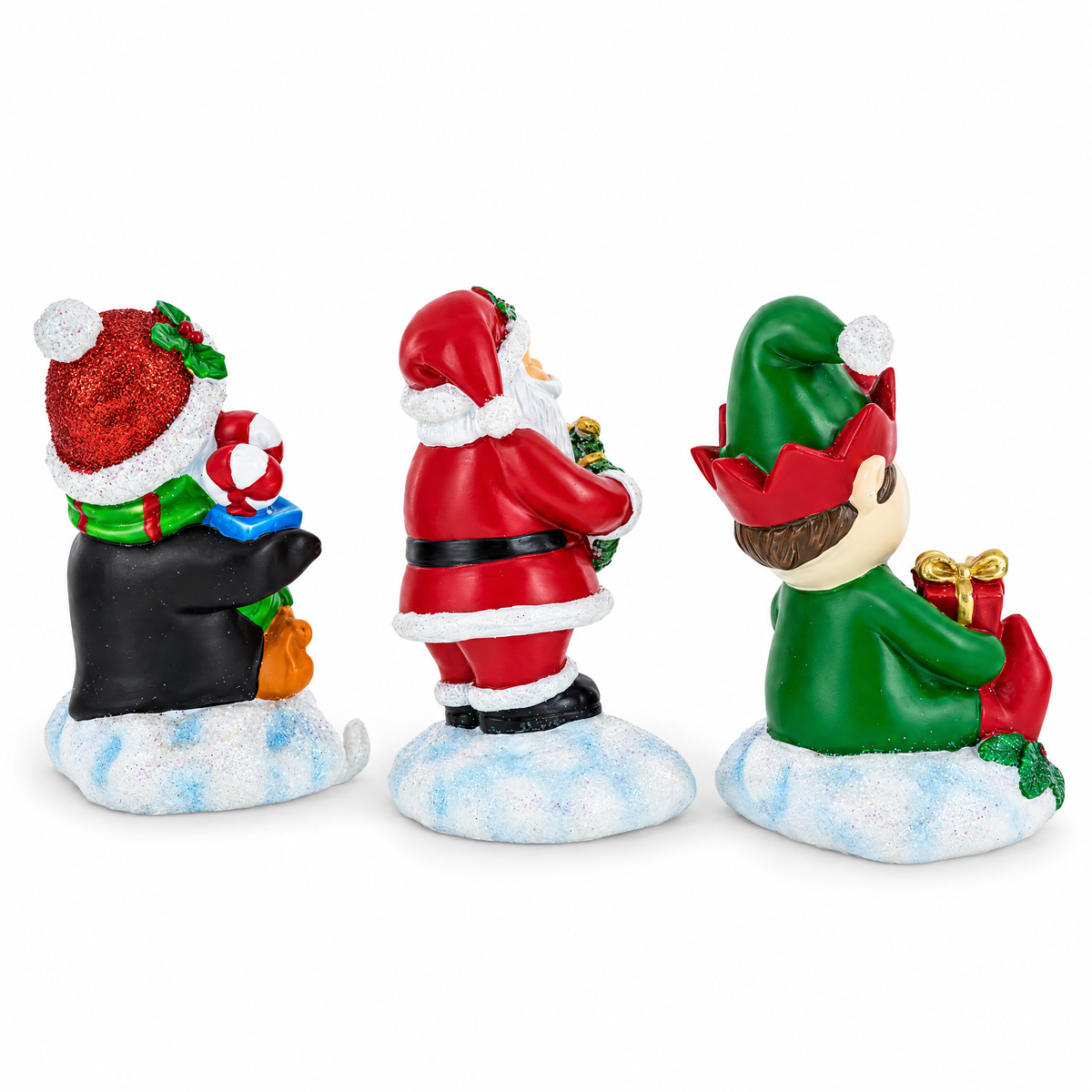Set of 3 Christmas Stocking Holders - Santa Penguin Elf Mantel Hooks