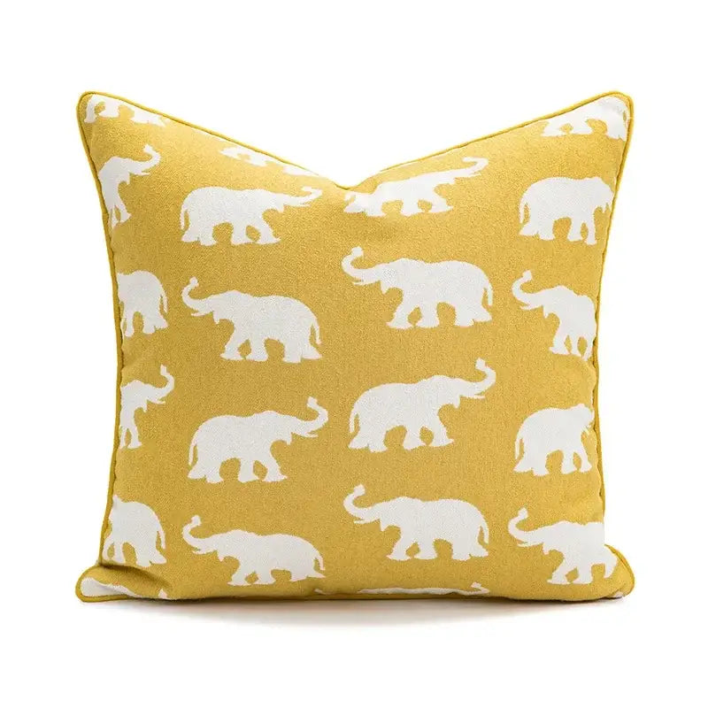 Yellow and white geometric elephant cushion cover living room decor
