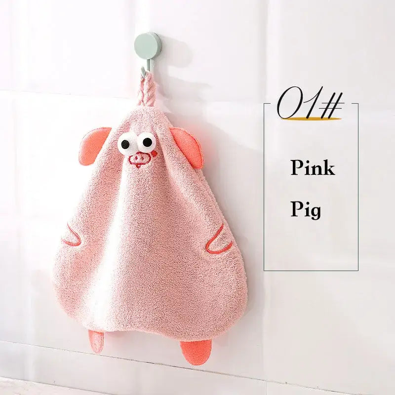 Yellow cartoon pig plush hand towel for bathroom or kitchen