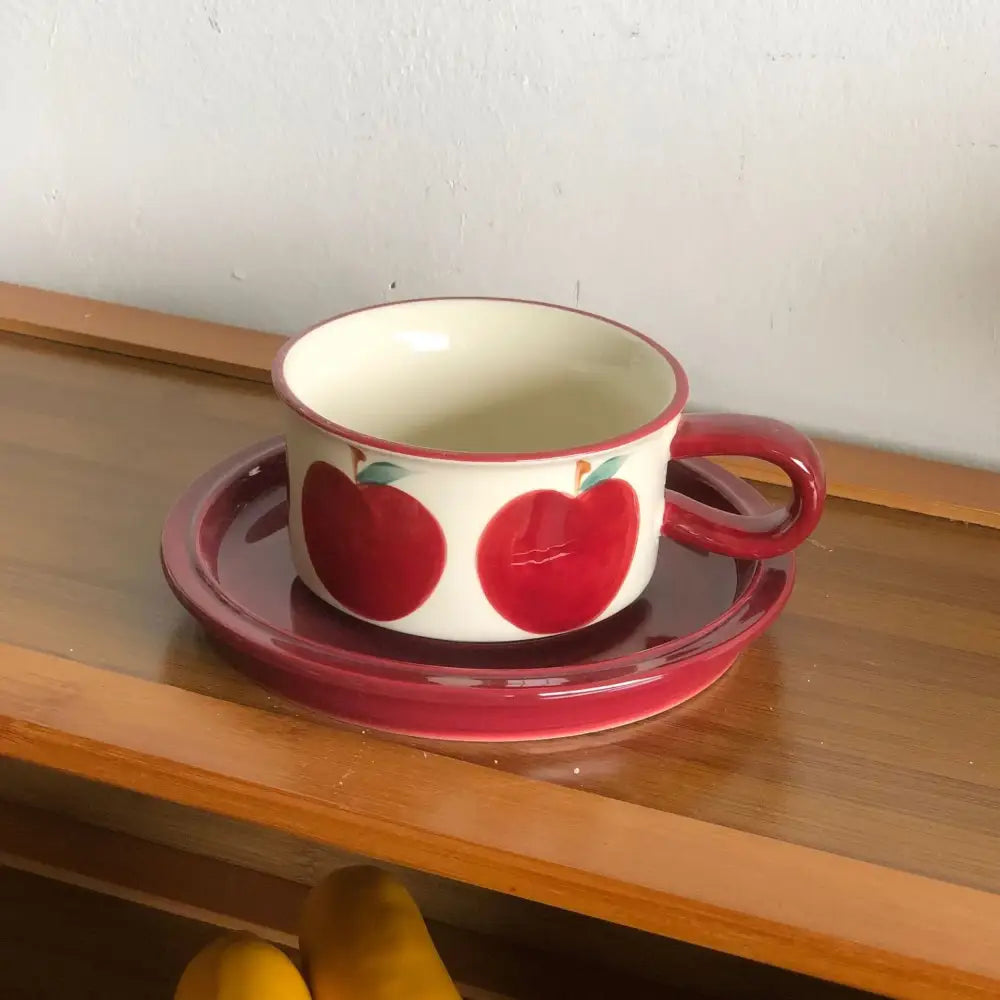 Yellow & red fruits pattern porcelain coffee mug set dining room