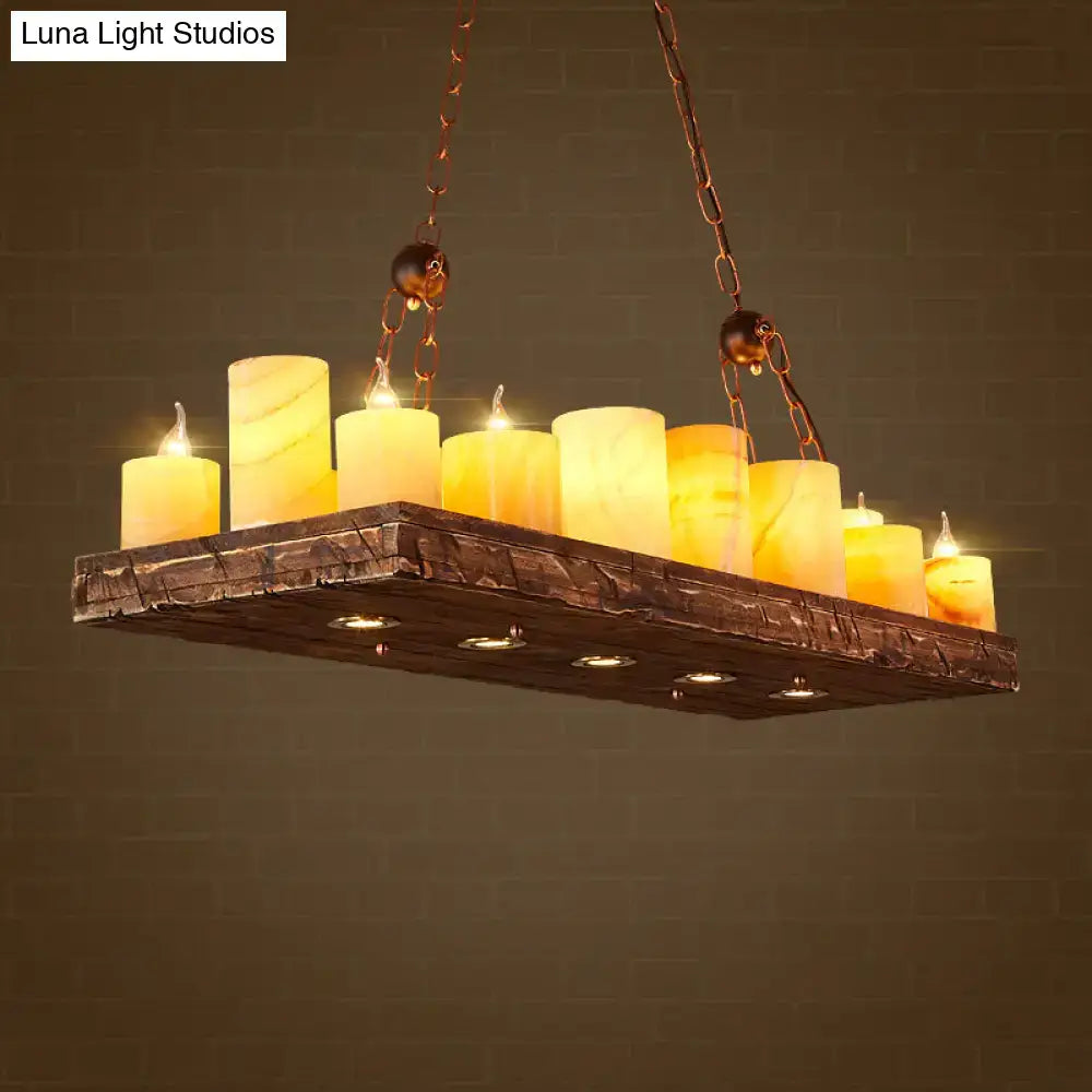 Rustic yellow wood candlestick island light fixture dining room
