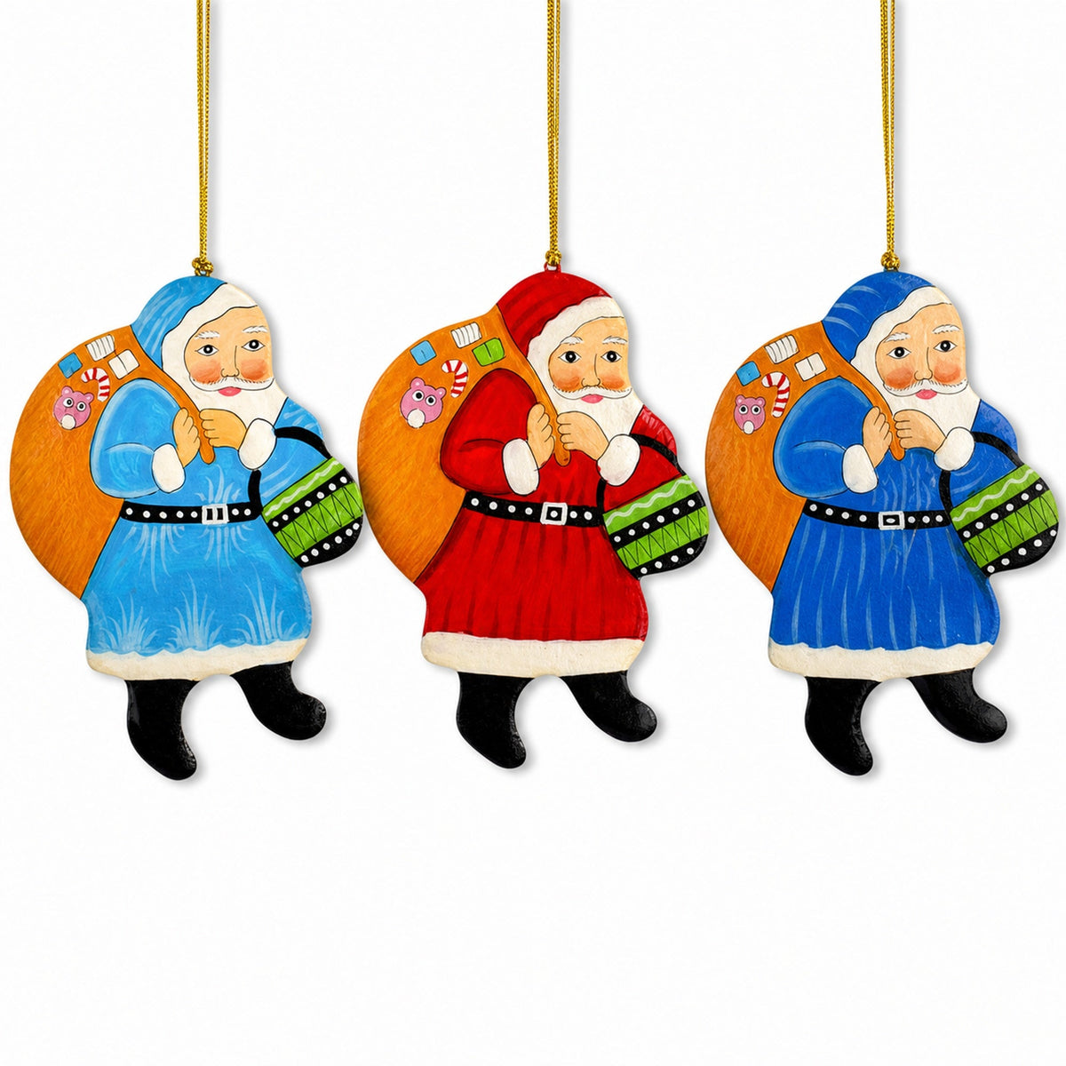 Set of 3 Vintage Style Santa Wooden Christmas Ornaments