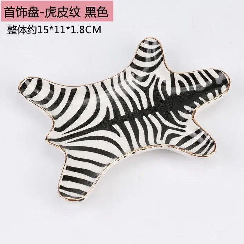 Zebra print gold tiger skin jewelry holder tray bedroom decor