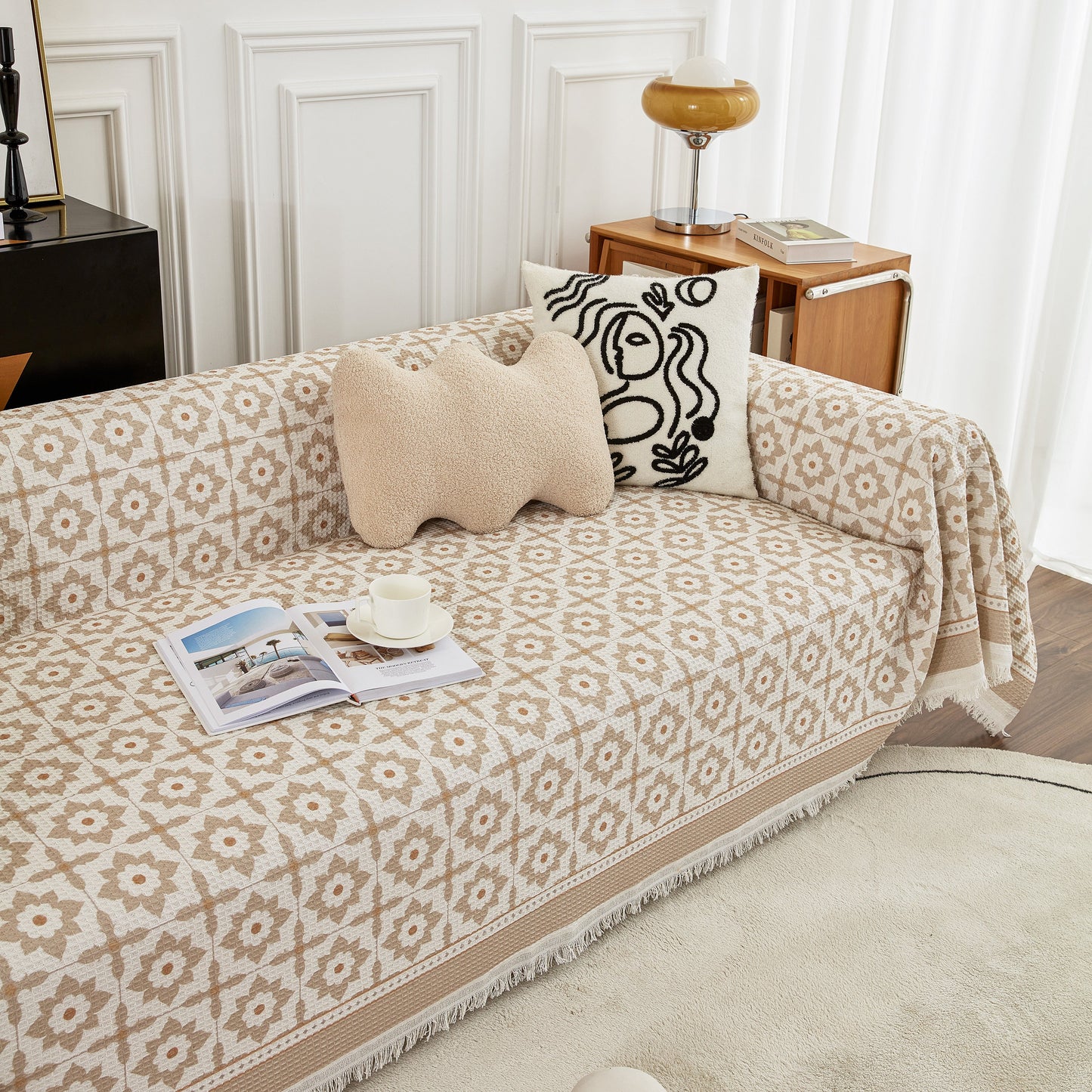 Waffle Lattice Fabric Sofa Cover, Multi-purpose Soft Sofa Throw, Couch Cover Blanket Throws for Couches